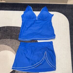 Elegant Blue Bikini Set with White Trim